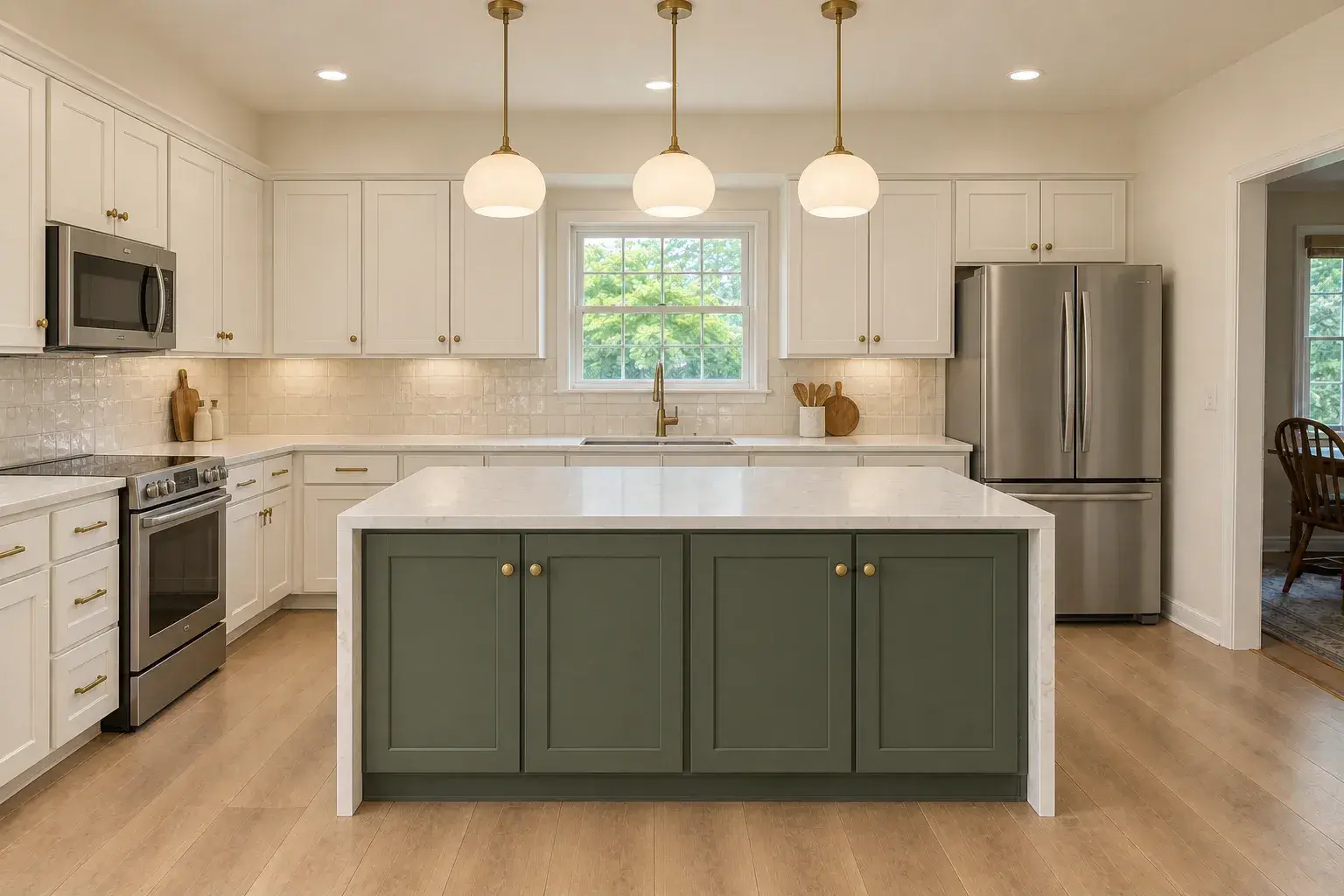 The same Riverside kitchen after refinishing in white shaker cabinetry